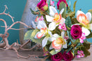 Set 2 Bouquet Artificiale di Orchidee e Rose Altezza 38 cm Marrone/Ciliegia/Bordeaux