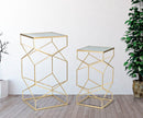 Tavolino Soggiorno Glassy Coppia 50x50x100 cm - 40x40x80 cm in Ferro e Vetro Oro      