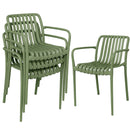 Set 4 Sedie da Esterno Impilabili 55x58,5x81,5 cm Sedie da Pranzo con Schienale Curvo Seduta a Doghe e Braccioli in PP Verde      