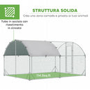 Recinto per Galline con Tetto e Copertura Anti UV 280x380x197 cm in Metallo Galvanizzato Argento      