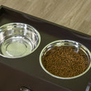 Ciotole per Cani Rialzate 60x30x36 cm in Acciaio Inox e Struttura in Legno con Cassetto Marrone   