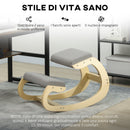 Sedia Ergonomica con Inginocchiatoio 55x85x55 cm Reclinabile in Tessuto Effetto Lino e Legno Grigio Chiaro 