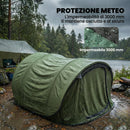 Tenda da Campeggio Pop-Up per 2-3 Persone 265x220x115 cm 2 Porte 2 Finestre Impermeabile in Poliestere Verde      