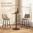 Set 2 Sgabelli da Cucina Stile Nordico 45x47x84 cm in Tessuto Effetto Velluto e Metallo Marrone  