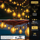Catena Luminosa 30 Bulbi Bianco Caldo 15+5 m da Esterno IP44 in PCV e PET Nero      