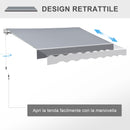 Tenda da Sole da Esterno 250x200 cm Avvolgibile Manualmente in Alluminio e Poliestere Grigio e Bianco  
