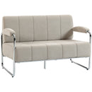 Divano 2 Posti Moderno 120x73x76 cm Rivestito in Ciniglia in Acciaio Beige      