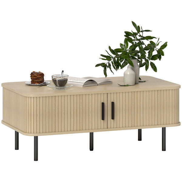 online Tavolino da Soggiorno con Ante Scorrevoli 100x55x40 cm in Legno Canettato Rovere e Nero