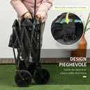 Carrello da Giardino 110L con Maniglia Telescopica e Tettuccio in Acciaio e Tessuto Oxford Nero