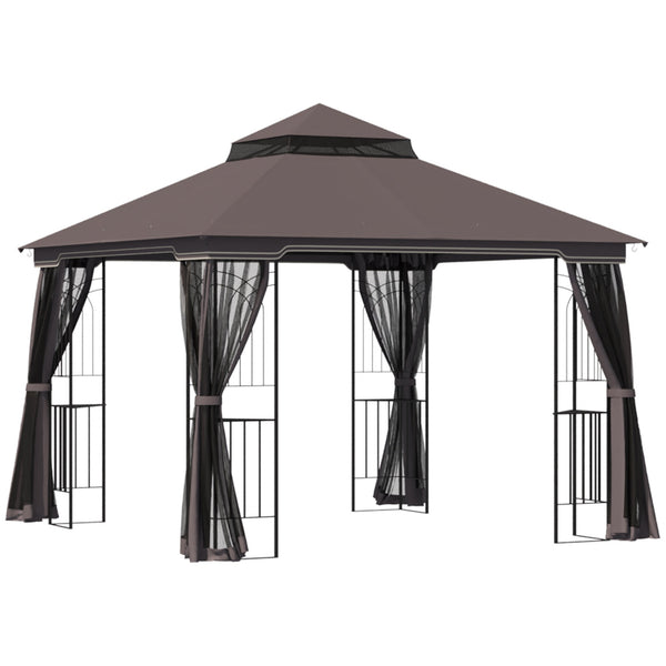 sconto Gazebo da Giardino 3x3m con Zanzariera in Metallo Caffè