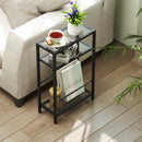 Tavolino da Salotto 40x18x62 cm Design Compatto 3 Ripiani in Vetro e Acciaio Nero 