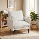 Poltrona da Salotto Imbottita 73x80x80 cm con Cuscino Lombare in Tessuto Effetto Lino Bianco      