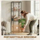 Mobile Bar Portabottiglie 40x30x148 cm Capacità 12 Bottiglie con Cassetto e Portabicchieri Struttura in Metallo Marrone Rustico      