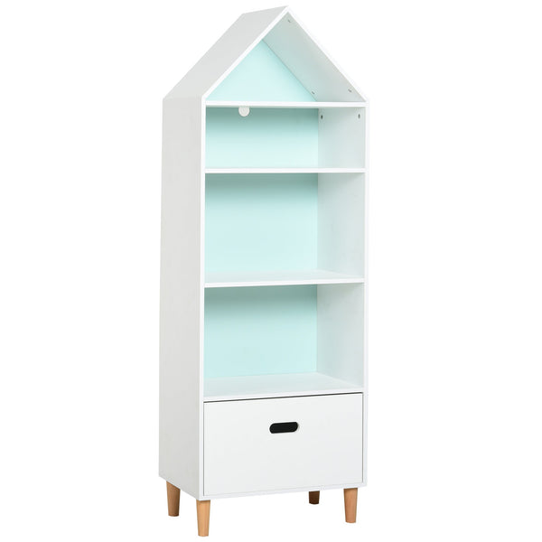 sconto Libreria 4 Ripiani 1 Cassetto 50x30x142 cm Bianco e Azzurro