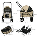 Passeggino per Cani Taglia Piccola con Tettuccio Regolabile e 2 Guinzagli 81x68x98.5 cm Nero e Cachi