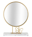 Specchio da Appoggio Butterfly 30x9x39,5 cm in Ferro e MDF e Specchio e Marmo Oro e Marmo      