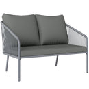 Divano da Giardino 2 Posti Stile Boho 112x72x76 cm con Cuscini Sfoderabili e Braccioli in Rattan PE e Acciaio Grigio      
