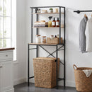 Mobile Sopra Lavatrice 67x40x161,8 cm a 3 Ripiani con Barra Appendiabiti in Legno e Acciaio Marrone e Nero      