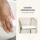 Set Tavolino con Piano in Vetro e 2 Poltrone da Giardino in Rattan PE Acciaio e Poliestere Cachi