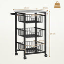 Carrello da Cucina 49,5x31x69 cm a 3 Cestelli con Maniglia in Acciaio e Legno Nero e Grigio Chiaro  