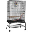 Gabbia per Uccelli 64x45x110 cm con Area Gioco Vassoio Estraibile e Mensola Nero      