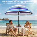 Ombrellone da Spiaggia Ø198x214 cm con Tavolino e Portabicchieri in Metallo e Poliestere Multicolore Blu      
