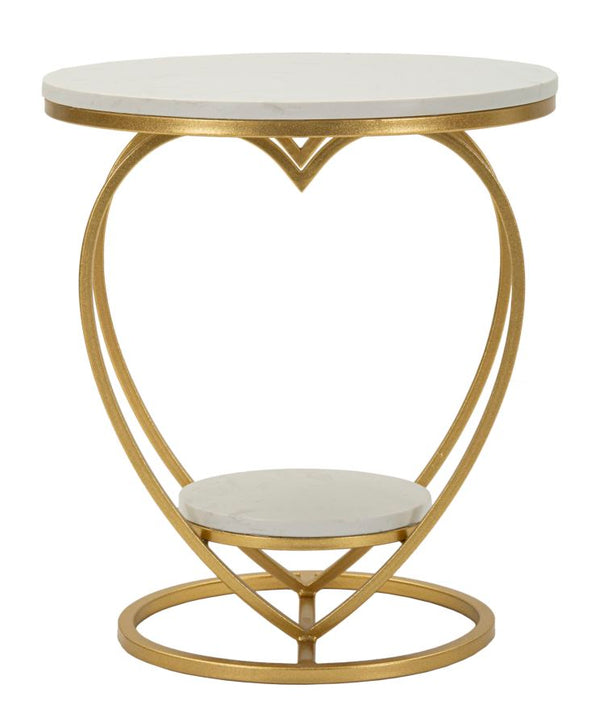 acquista Tavolinetto Heart Oro Ø40x45,5 cm in Ferro e Marmo Oro e Bianco