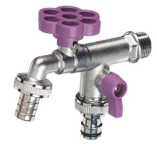 acquista Rubinetto a Sfera Doppio per Fontana da Giardino con Fiore e Leva Colorate Belfer RUB/030 Viola