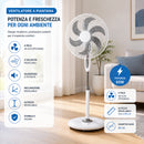 Ventilatore a Piantana Altezza 130 cm Base Tonda Anti Ribaltamento 65W e 6 Pale Bianco      