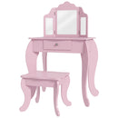 Tavolo da Trucco per Bambine 3-6 Anni con Sgabello e Specchio Regolabile Tavolo con Cassetto Rosa      