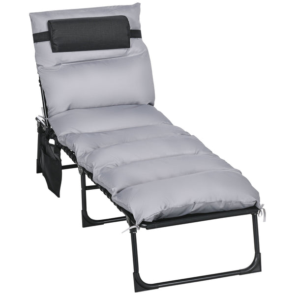 sconto Lettino Prendisole da Giardino Pieghevole 58x189x32,5 cm con Cuscino e Tasca Laterale Grigio Chiaro