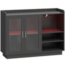Mobile Portabottiglie 120x38x88 cm con Luce LED e Scaffale Regolabile in Legno e Vetro Nero      