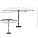 Ombrellone Doppio a 12 Stecche 455x265x238 cm con Base a Croce e Manovella in Acciaio e Poliestere Beige      