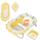 Vaschetta Bagnetto per Neonati Pieghevole 80,5x55x20 cm con Cuscino e Bacinella Lavabo Giallo  