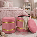 Set 2 Pouf Contenitore Ø 38x44 cm e Ø 31x38 cm con Rivestimento Velluto Rosa     