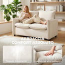 Divano 2 Posti 131x73x80 cm Imbottito con 2 Cuscini e Braccioli in Tessuto Effetto Pelle Traspirante Crema      