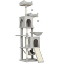 Albero Tiragraffi per Gatti 48x40x177 cm con 2 Casette 2 Lettini Trespolo e 2 Palline Grigio Chiaro e Beige      