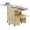 Mobile Asse da Stiro Pieghevole 154x55x87 cm con Porta Ferro e Indumenti con Vano Aperto in MDF Color Legno      