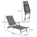 Set 2 Sdraio da Giardino Pieghevoli 64x154x87A cm con Schienale Regolabile e Cuscino Grigio   