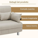 Divano Letto 2 Posti Letto 1 Piazza ½ 102x82x78 cm Reclinabile 5 Posizioni in Tessuto Crema      