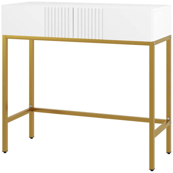 Consolle da Ingresso Moderna 2 Cassetti 80x31,5x75 cm in Truciolato e Acciaio Bianco e Oro acquista