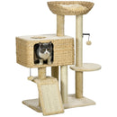 Albero Tiragraffi per Gatti con Casetta e Trespolo 60x40x95 cm Marrone e Beige  