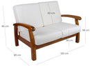 Divano Divanetto 2 Posti in Legno 120x85x83cm Vandi Ecru