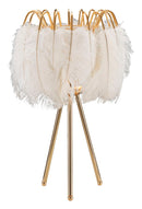 Lampada da Tavolo Feather Stand Ø40x60 cm in Ferro e Plastica Oro e Bianco      