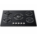 Piano Cottura a Incasso a Gas 5 Fuochi 86x51 cm con Valvola Sicurezza in Vetroceramica Nero      