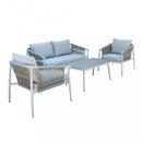 Set Salotto da Giardino Divano 2 Poltrone e Tavolino con Cuscini in Alluminio Grigio chiaro