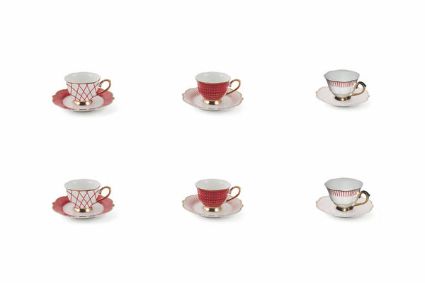 acquista Set 6 Tazzine da Caffè con Piattini Villa d'Este Home Tivoli Wonderland Rosso