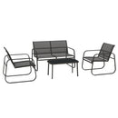 Set 4 Pezzi Salotto da Giardino con 2 Poltrone Divano 2 Posti e Tavolo in Mesh Nero      