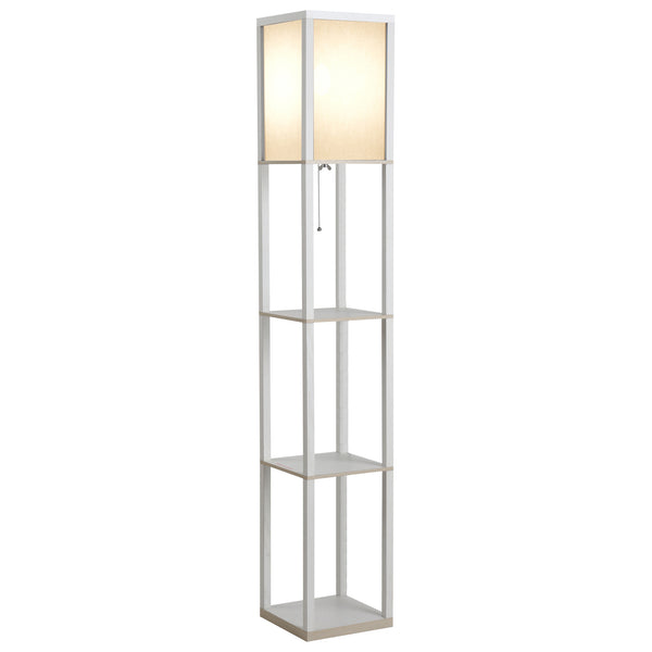 Lampada da Terra con Attacco E27 26x26x160 cm con 3 Mensole e Interruttore a Pedale in MDF e Tessuto Bianco acquista
