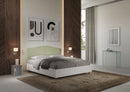 Letto Matrimoniale con Rete e Contenitore Alzata Comoda Struttura Bianco Frassico e Testata in Microfibra Grace Tè Verde Varie Misure